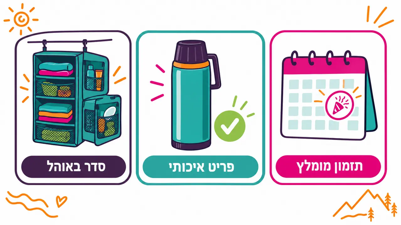 ארגונית מדפים תלויה, תרמוס עם סימן וי ולוח שנה עם סימון מסיבה, שלוש שאלות לפני מתנת גיוס