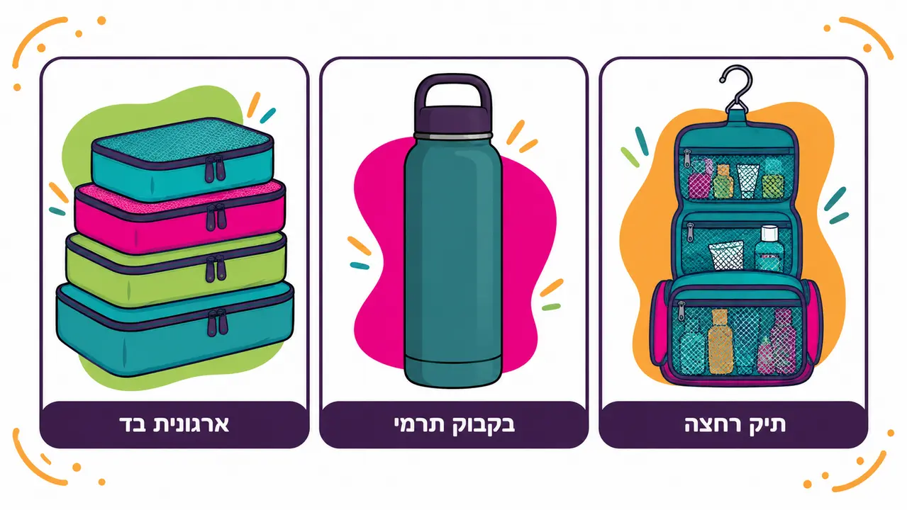 ארגוניות בד צבעוניות, בקבוק תרמי ותיק רחצה תלוי עם רשתות למתגייס ולמתגייסת