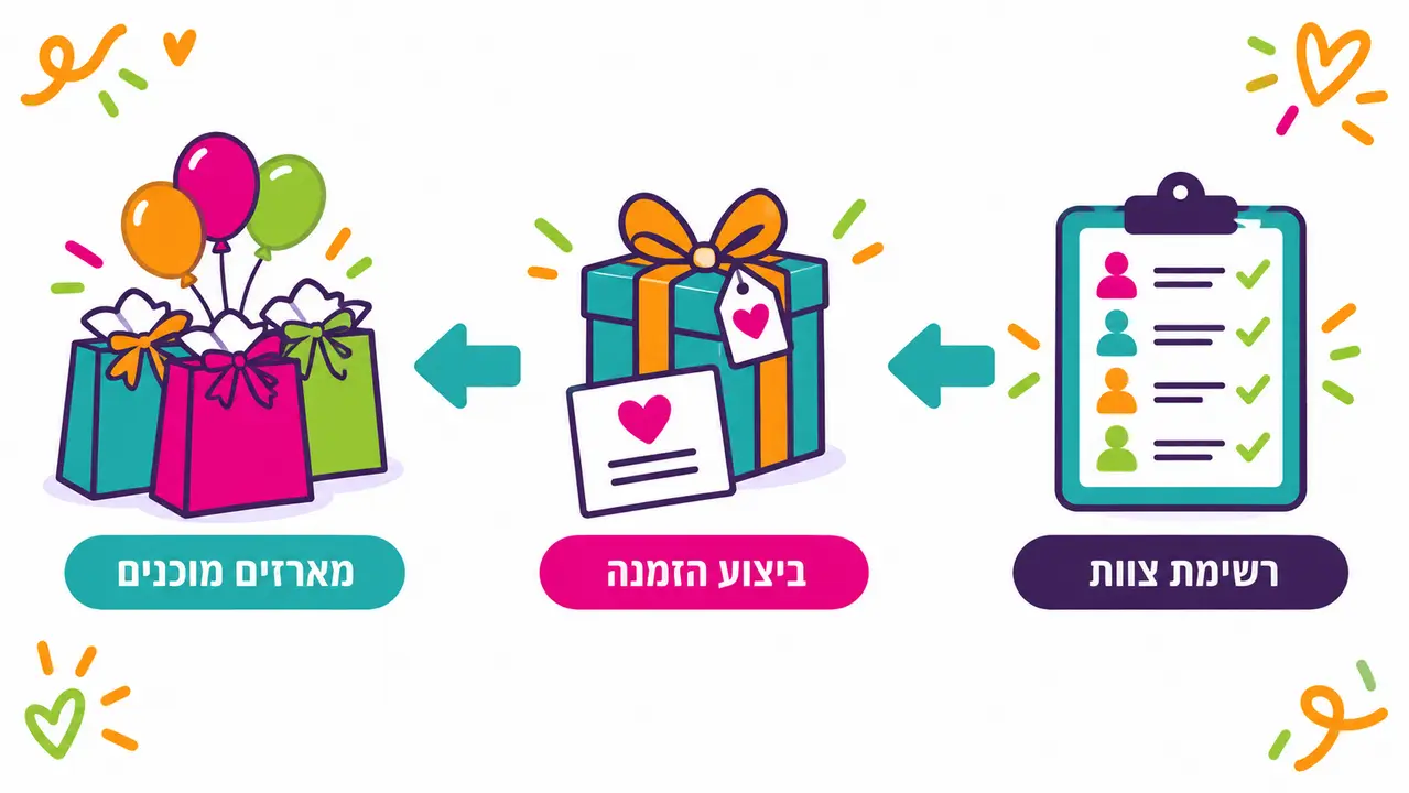 שלושה שלבים בתכנון המתנה לגננת, רשימת צוות, ביצוע הזמנה ומארזים מוכנים