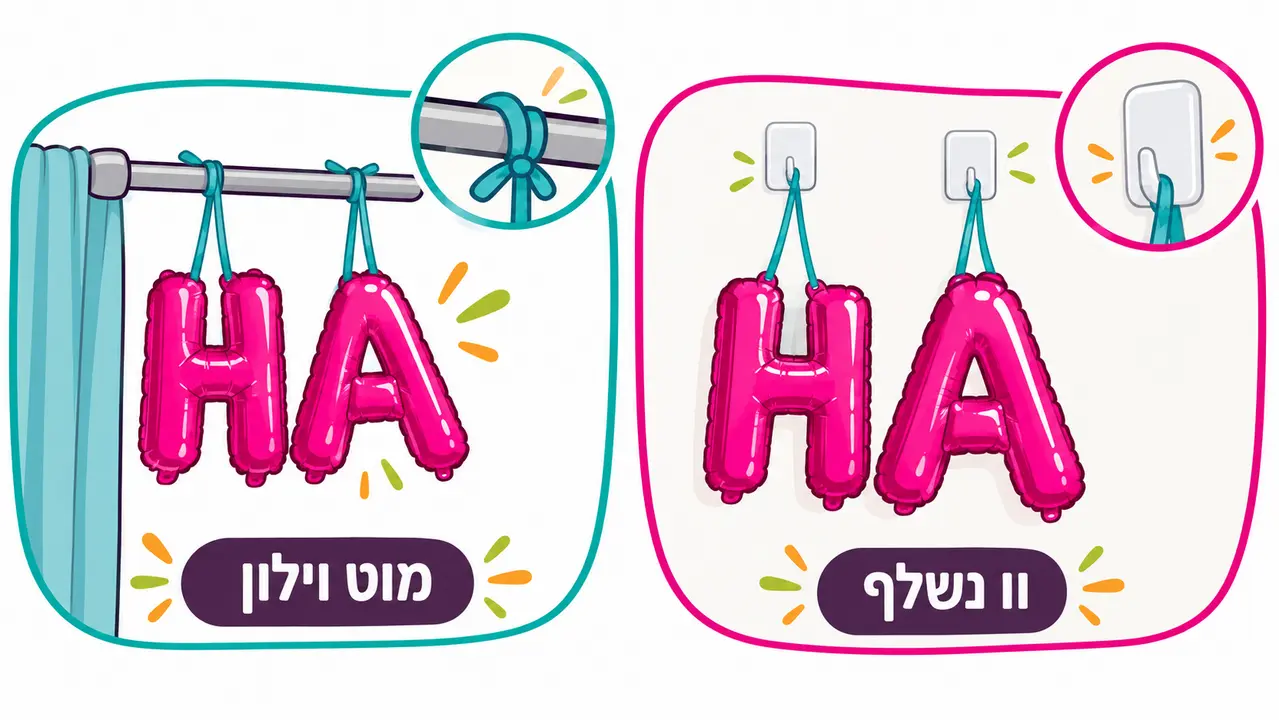 תליית בלוני אותיות על הקיר בלי לקלף את הצבע
