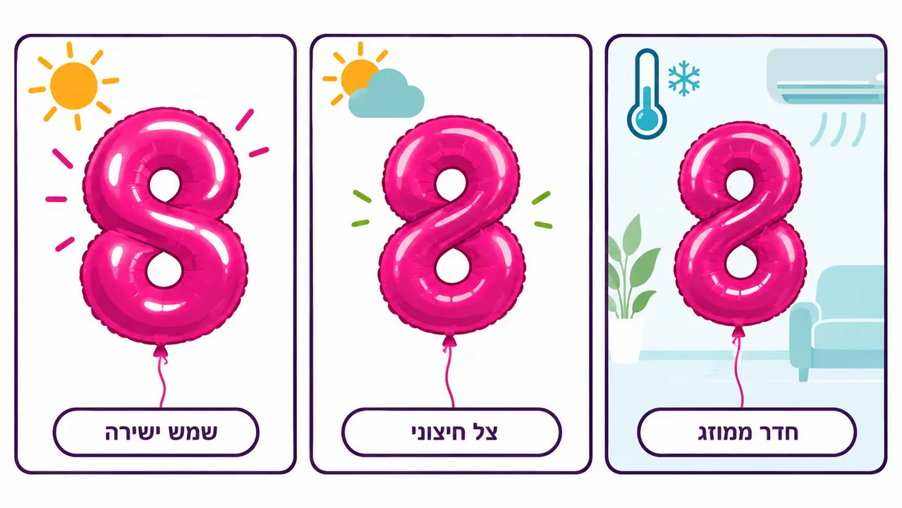 בלוני מספרים להליום מול חום ומזגן