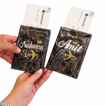 כיסוי דרכון זוגי עם רקמה (בחירת צבע)