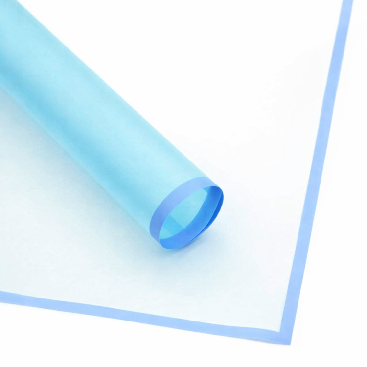 נייר עטיפה לפרחים - שקוף עם פס תכלת