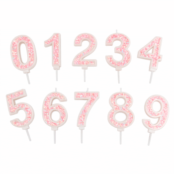 נר מספר ורוד עם נצנצים