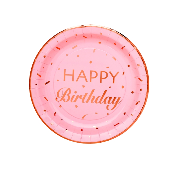 צלחות happy birthday ורוד רוז-10 יחידות