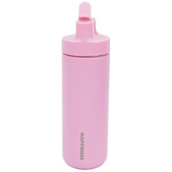 בקבוק נירוסטה ורוד דופן כפולה עם קשית-550 מ"ל