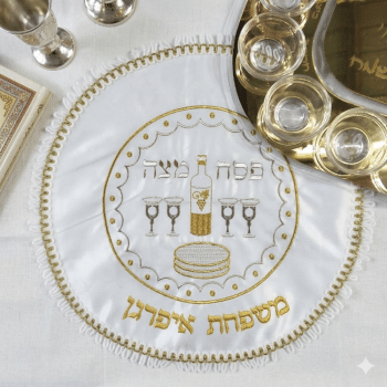 כיסוי מצה דגם זהב עם רקמת שם משפחה