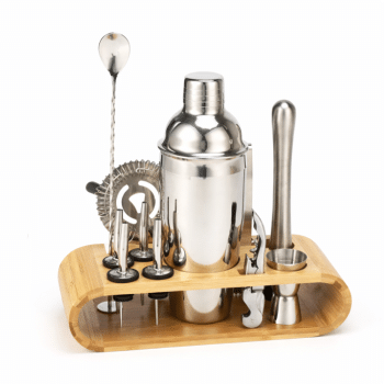 סט שייקר מקצועי לקוקטיילים עם מעמד עץ