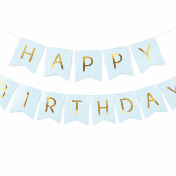 שלט HAPPY BIRTHDAY תכלת זהב