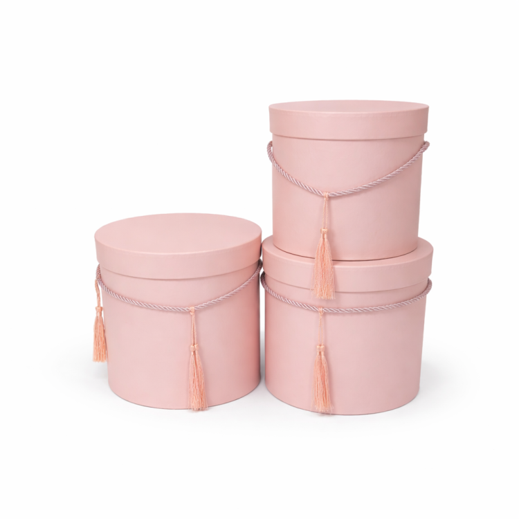 סט 3 קופסאות עגולות עם שרוך-ורוד בהיר