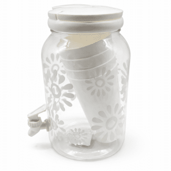 מיכל שתיה בעיצוב פרח לבן+4 כוסות מתנה