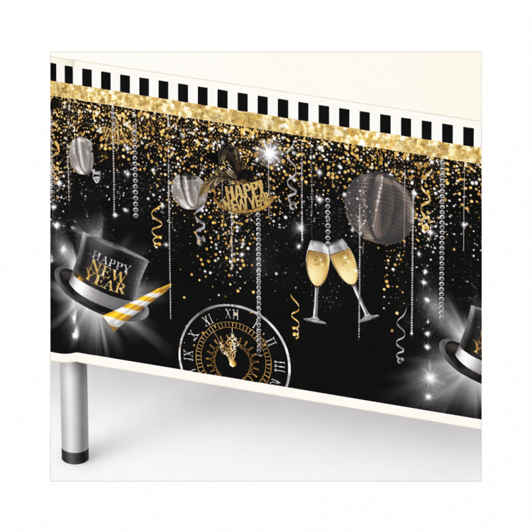 מפת שולחן שחור זהב happy new year