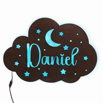 מנורת לילה בצורת ענן עם שם הילד