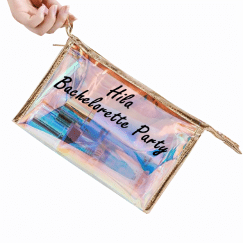 תיק איפור שקוף רוז גולד אופציה להוספת כיתוב