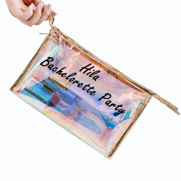 תיק איפור שקוף רוז גולד אופציה להוספת כיתוב