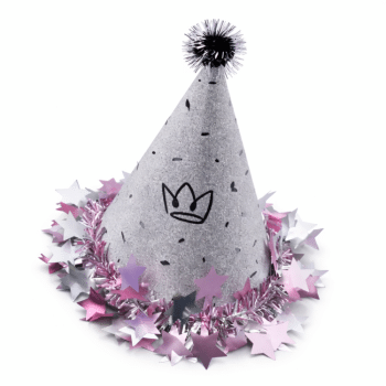 כובע יום הולדת כסף גדול  עם כוכבים