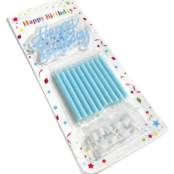 סט 10 נרות תכלת+מעמד HAPPY BIRDHDAY