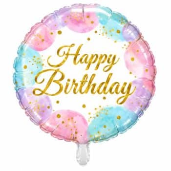 בלון מיילר עגול Happy Birthday בצבעי פסטל