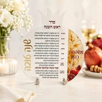 סדר ראש השנה אקריל עם כיתוב מובלט בצורת רימון