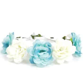 זר פרחים לראש תכלת לבן מהודר