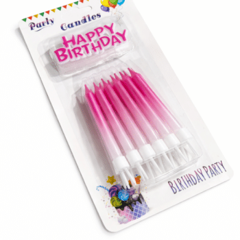 סט 10 נרות ורוד+מעמד HAPPY BIRHDAY