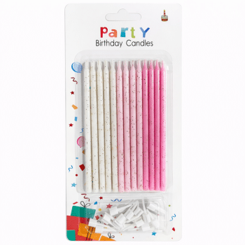 נרות ארוכים לבן עם גווני ורוד