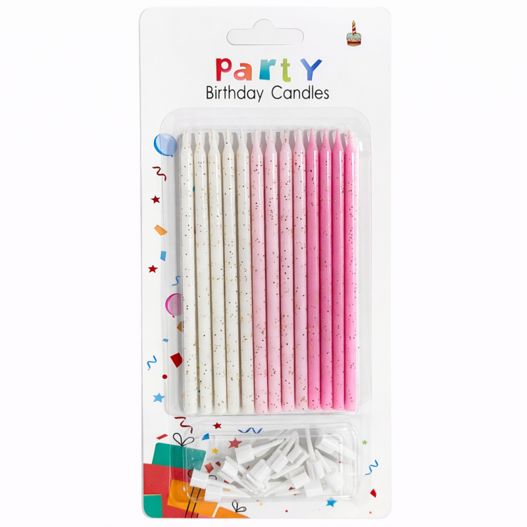 נרות ארוכים לבן עם גווני ורוד