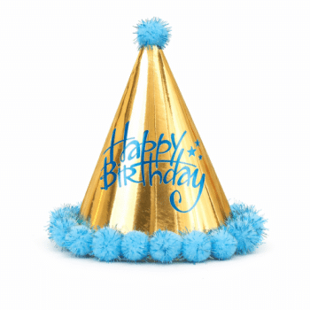 כובעי יום הולדת כחול זהב עם פונפונים-6 יחידות