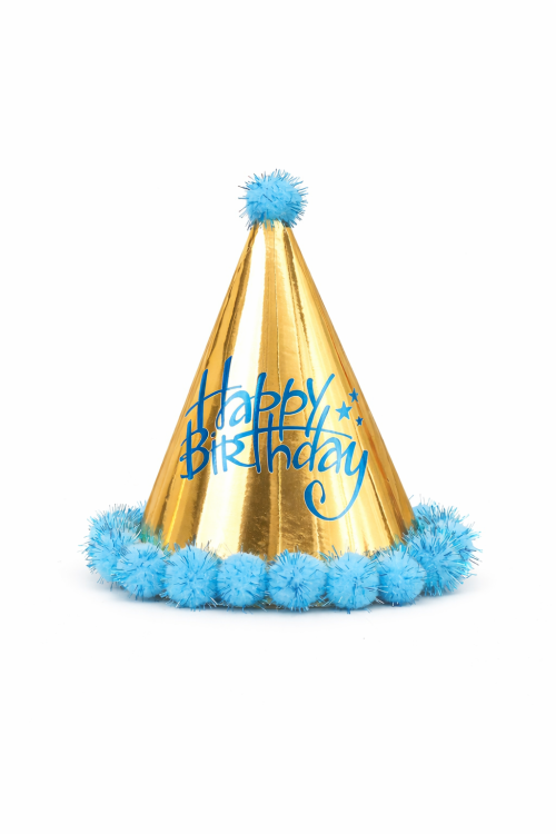 כובעי יום הולדת כחול זהב עם פונפונים-6 יחידות