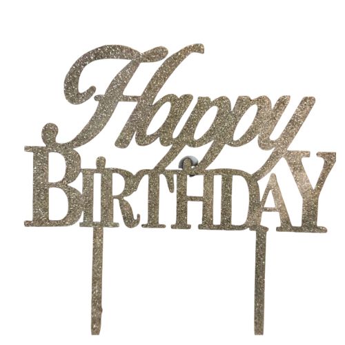 טופר לעוגה happy birthday זהב נצנצים