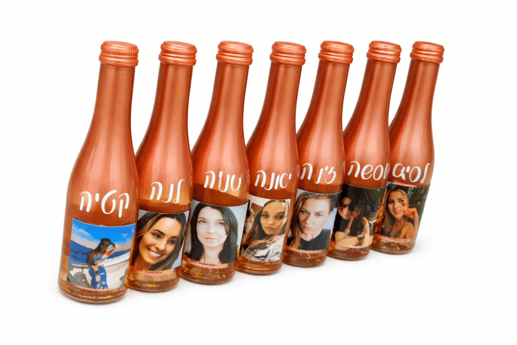 מיני בקבוק שמפנייה רוז גולד אופציה להוספת שם ותמונה