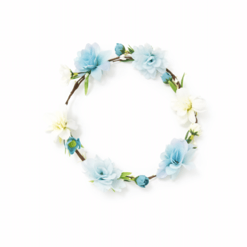 זר פרחים לראש תכלת לבן מהודר