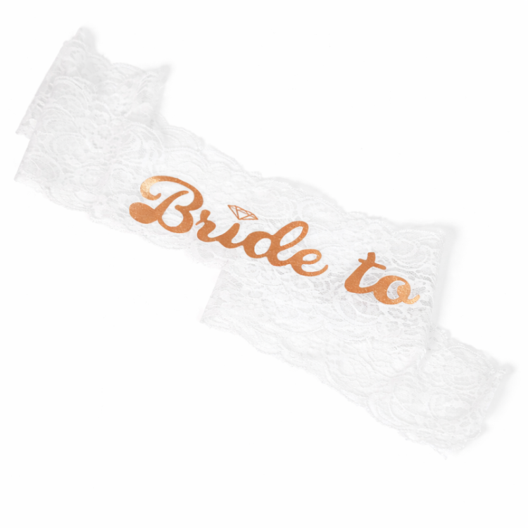 סרט כלה תחרה לבן כיתוב רוז גולד