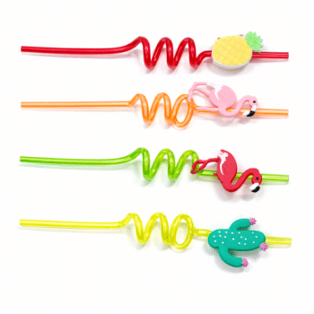 קשיות פלסטיק מסולסל  עם אלמנטים קיץ-4 יחידות