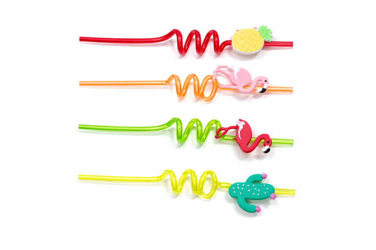 קשיות פלסטיק מסולסל עם אלמנטים קיץ-4 יחידות