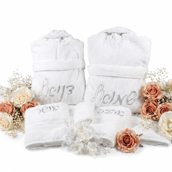 חלוק מגבת זוגי עם 4 מגבות פנים