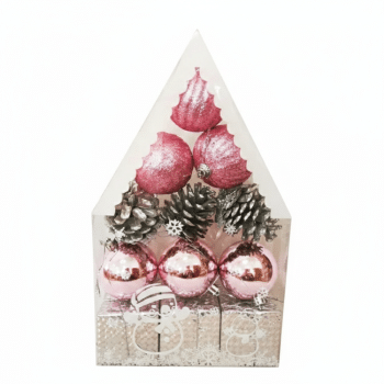 סט קישוטים כסף ורוד לעץ אשוח