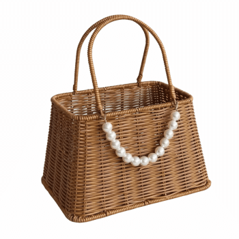 סלסלת קש עם ידית פנינים