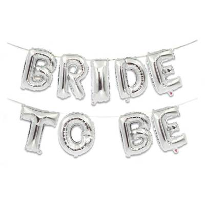 סט בלונים למסיבת רווקות BRIDE TO BE בצבע כסף