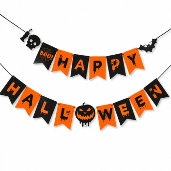 דגלונים happy halloween כתום שחור