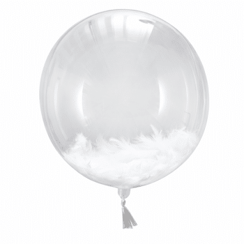 בלון שקוף ענק עם נוצות לבנות