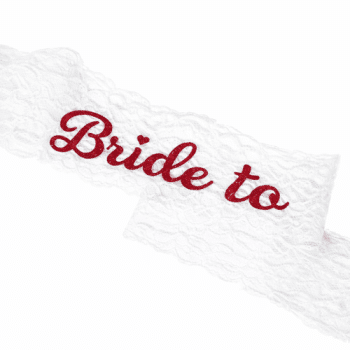 סרט כלה תחרה ורוד עם טבעות בצדדים