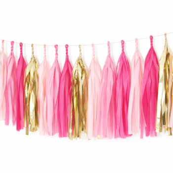 שרשרת טאסלים ורוד בהיר,ורוד כהה לבן וזהב