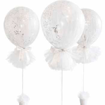 בלון שקוף עם טול לבן ופפיון