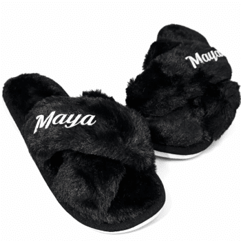 נעלי בית פרווה שחור-אופציה להוספת כיתוב