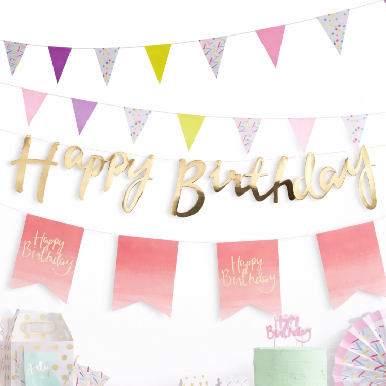 שלט happy birthday זהב מטאלי