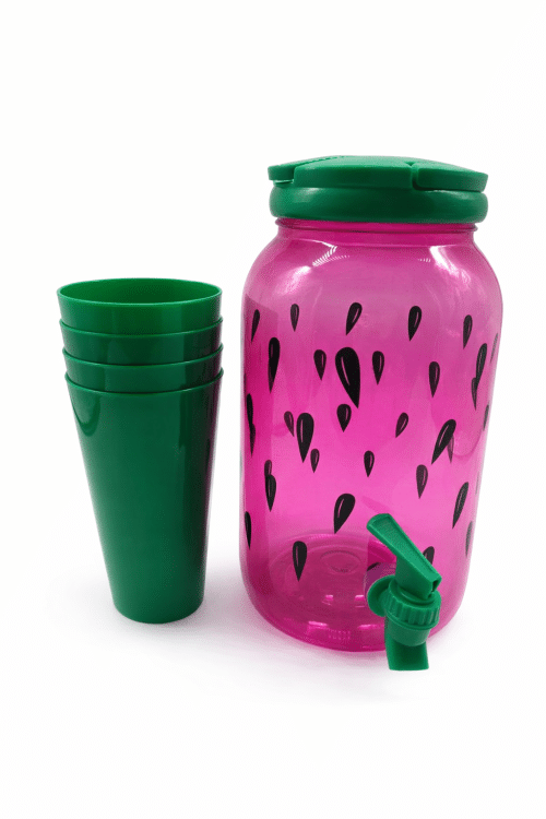 מיכל שתיה בעיצוב אבטיח+4 כוסות מתנה