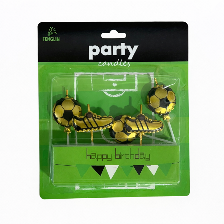 סט נרות כדורגל זהב מטאלי-5 יחידות